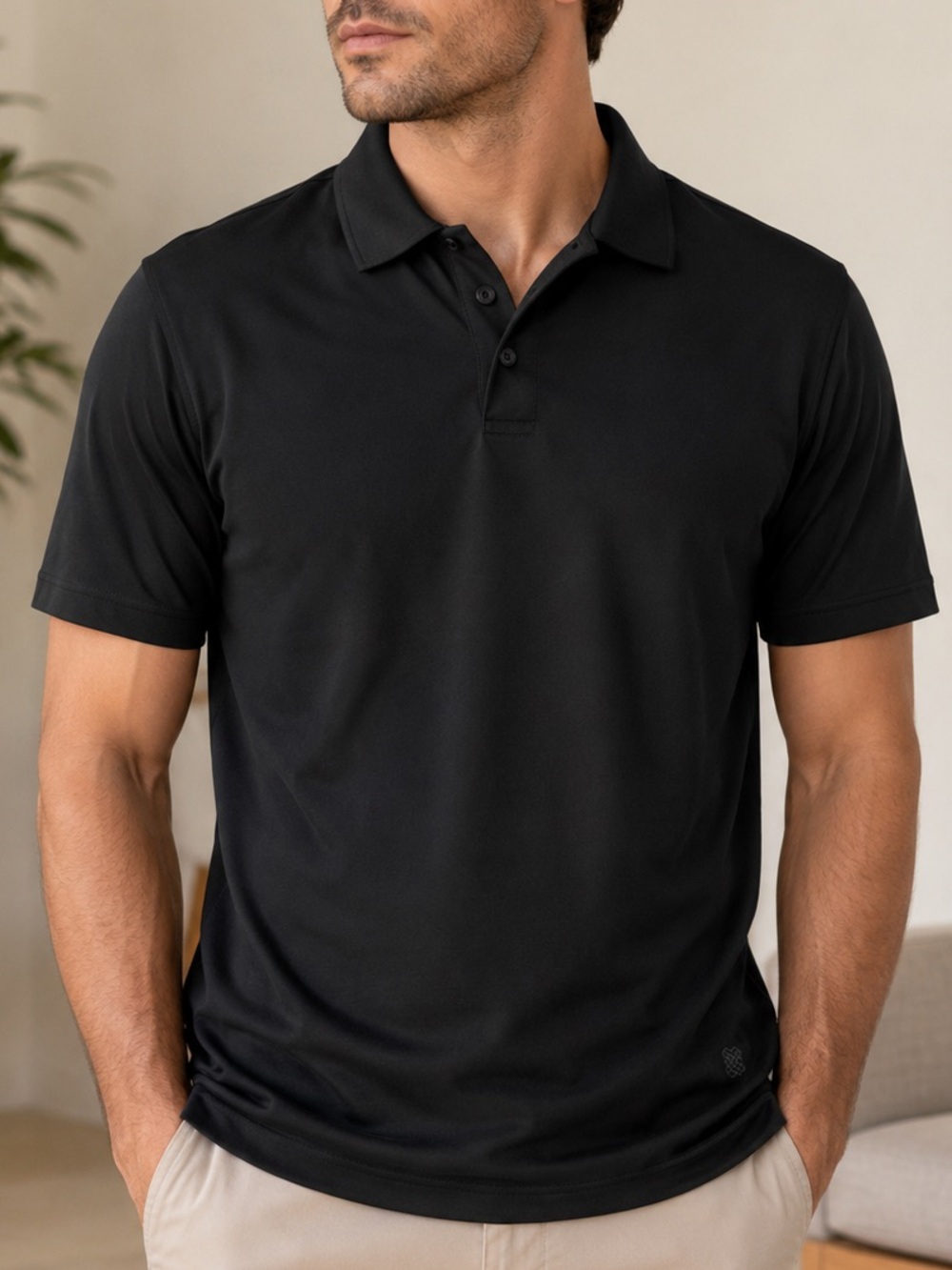 FLX Travel Leisure Performance Polo Shirt Black Size Medium Stretch